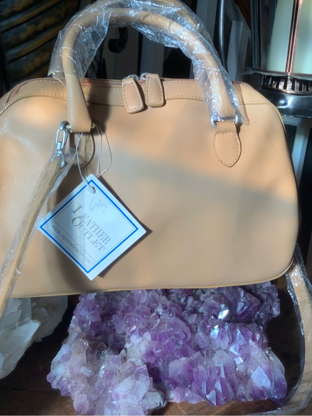 Women's Cream Leather Top-Handle Satchel with Detachable Strap